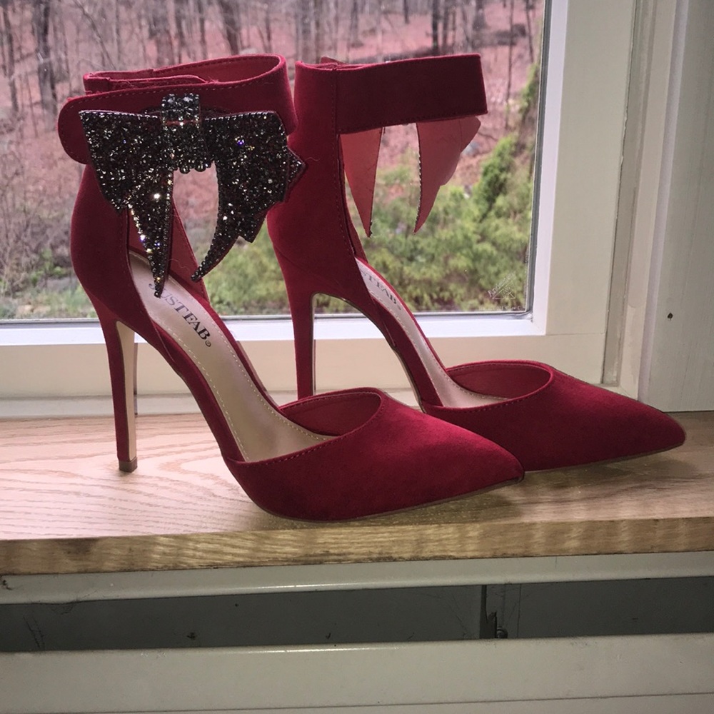 Red Ankle Strap Pumps